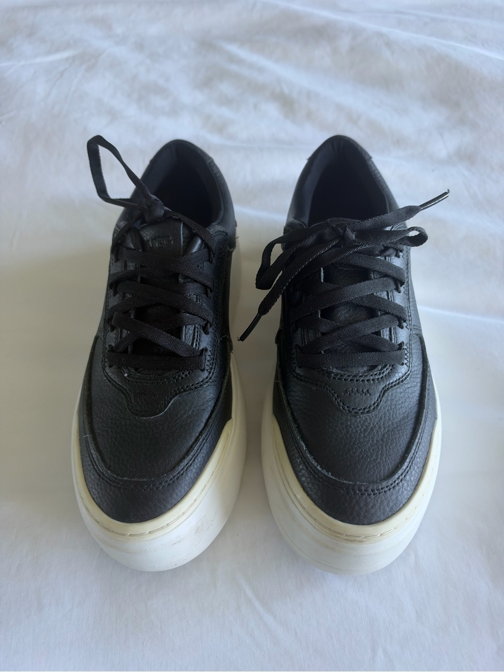 UGG Women's Black Leather Platform Sneakers with White Soles